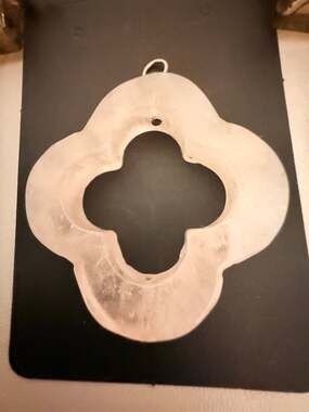 Vintage Rose Quartz Open Quatrefoil Flower Pendant Pale Pink